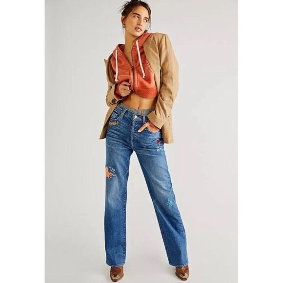 Mother Denim Denim - NWT MOTHER THE RAMBLER SNEAK IM RUNNING WITH SCISSORS PATCHES BLUE
